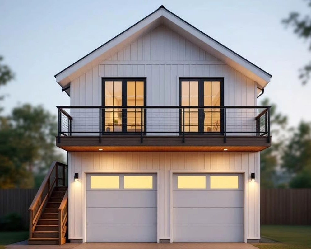 Modern garage-apartment ADU with a private balcony, an example of the accessory dwelling units covered in the guide
